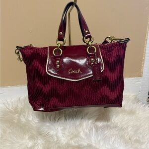 Coach Deep Burgundy Textured Satchel with Patent Trim